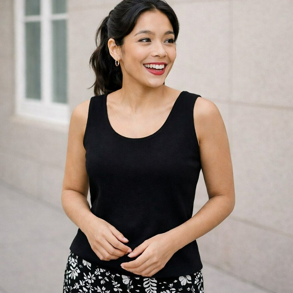 Ming Wang Sleeveless Knit Top Womens Medium Black